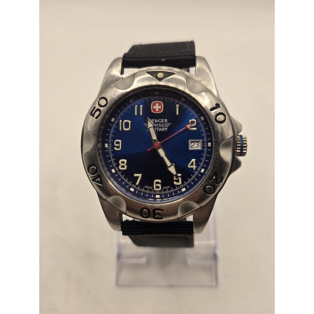 Vintage Wenger Swiss Military Men's 40mm Stainless Steel Watch. Nylon Band.